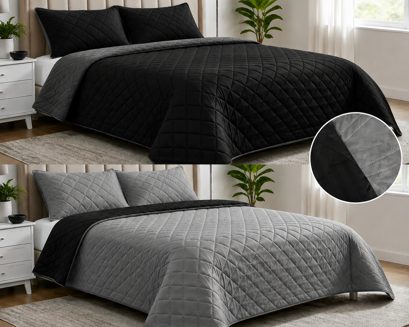 7D97A977-3E57-469B-AD49-615CEF639891 Colcha Unicolor Negra-Gris Sencilla - Imagen 1