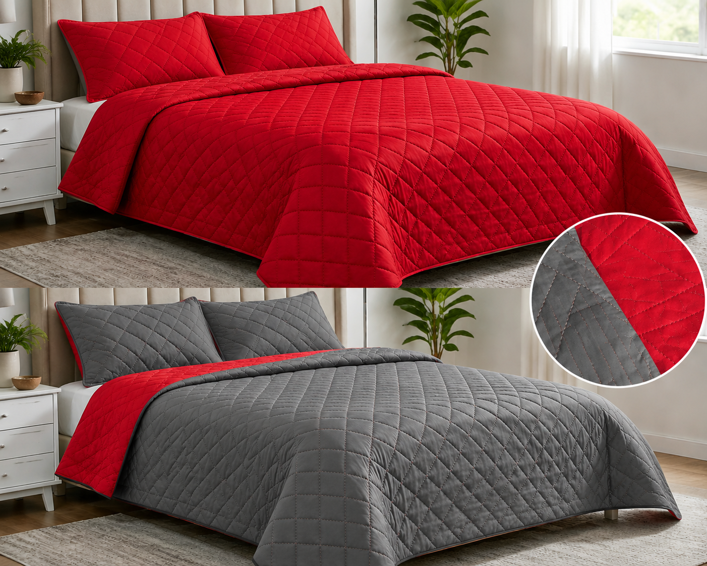 D09658F3-9315-432E-AD09-B73E51F1D3BC Colcha Unicolor Roja-Gris Sencilla - Imagen 1